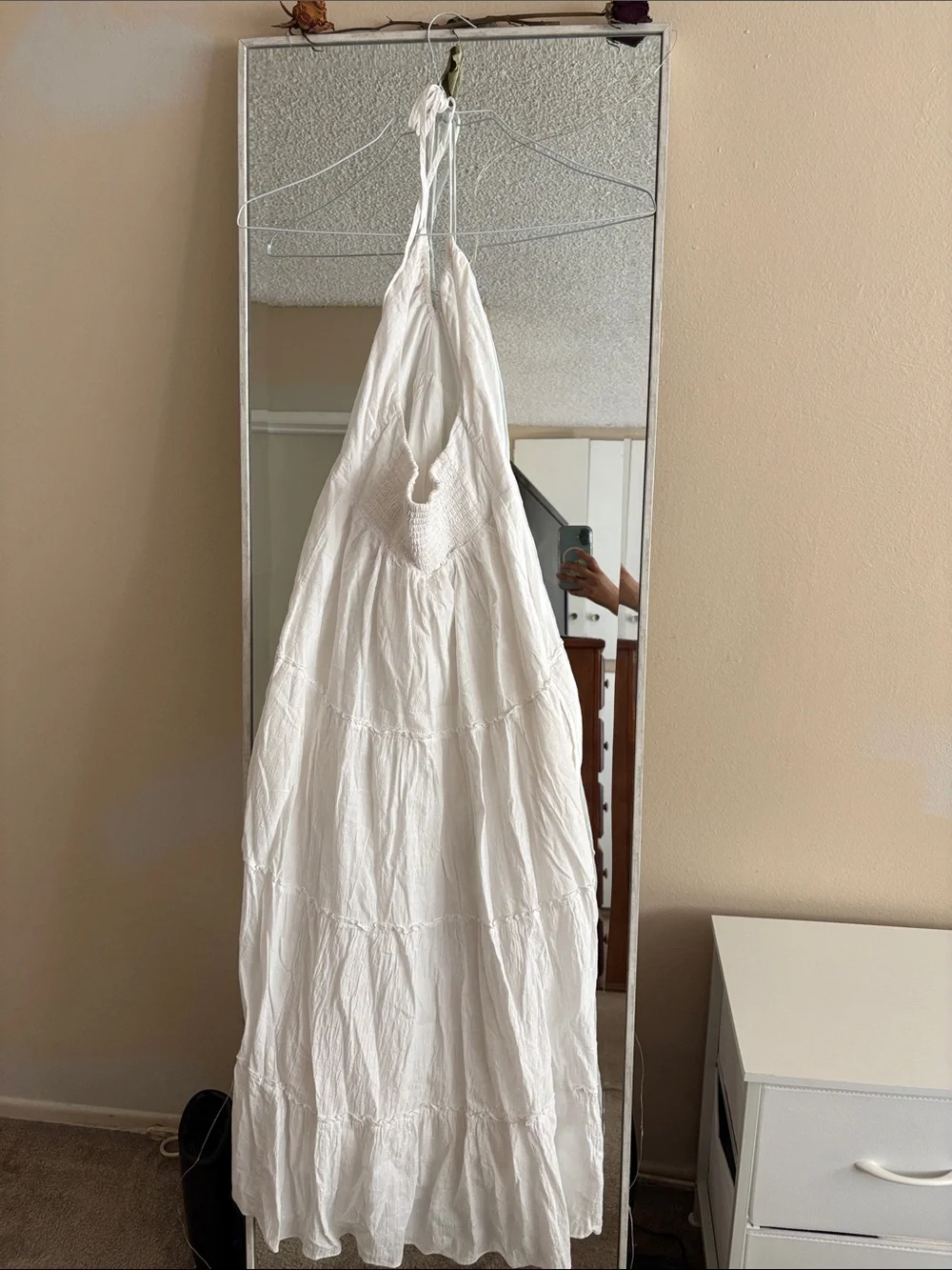 Abercrombie & Fitch White Tiered Halter Maxi Dress